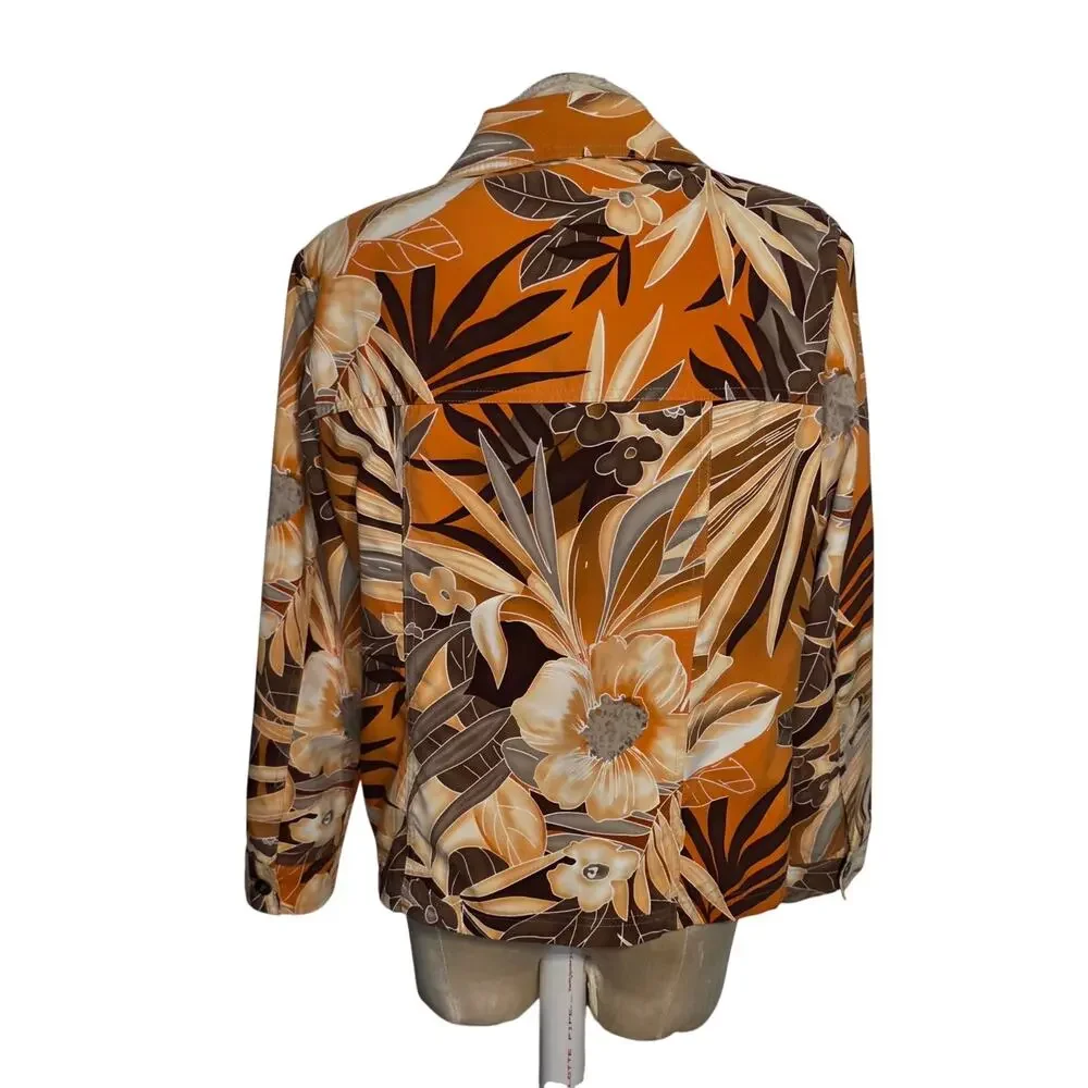 Tropical Safari Petite Jacket Allison Daley Womens 12P Collar‎ Button Up Pockets